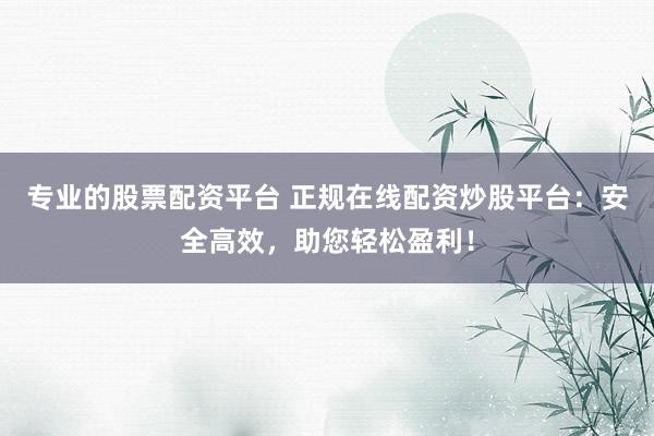 专业的股票配资平台 正规在线配资炒股平台：安全高效，助您轻松盈利！