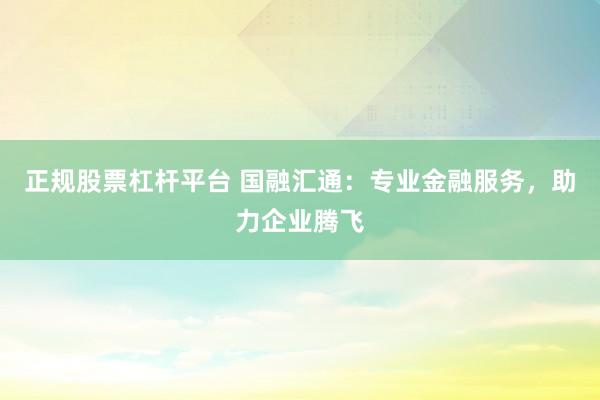 正规股票杠杆平台 国融汇通：专业金融服务，助力企业腾飞