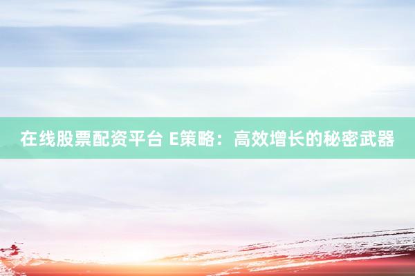 在线股票配资平台 E策略：高效增长的秘密武器