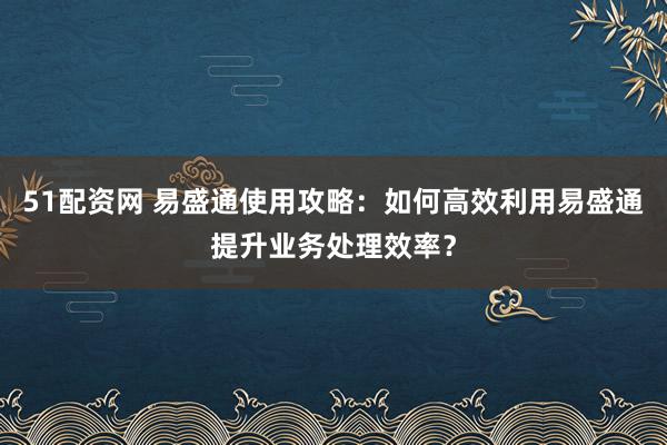 51配资网 易盛通使用攻略：如何高效利用易盛通提升业务处理效率？