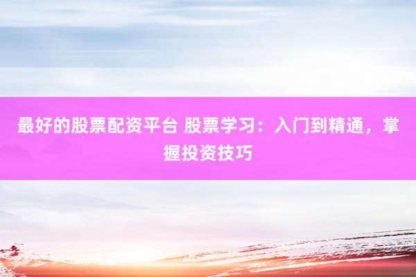 最好的股票配资平台 股票学习：入门到精通，掌握投资技巧
