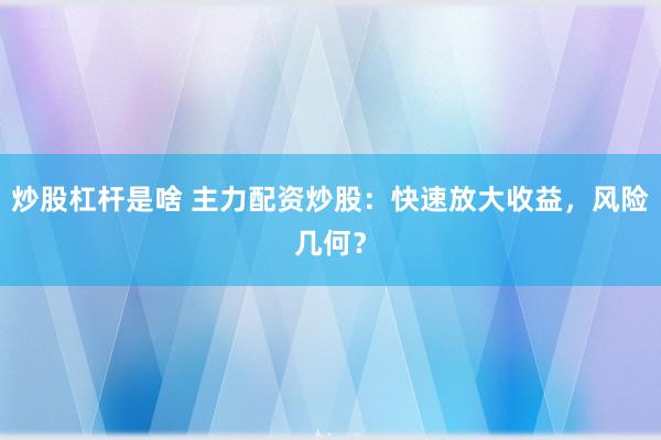 炒股杠杆是啥 主力配资炒股：快速放大收益，风险几何？