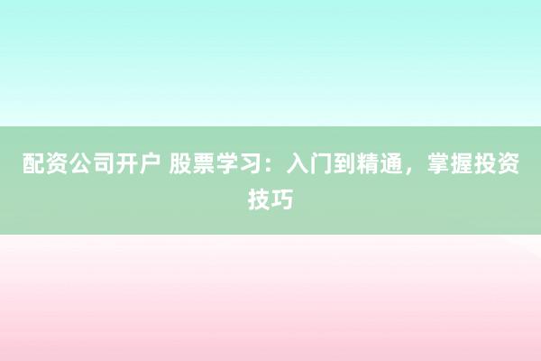 配资公司开户 股票学习：入门到精通，掌握投资技巧