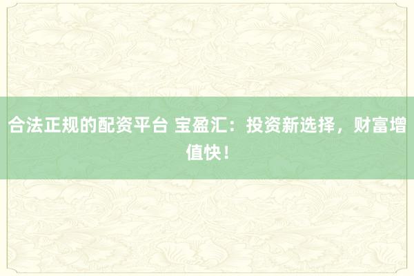 合法正规的配资平台 宝盈汇：投资新选择，财富增值快！