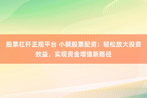 股票杠杆正规平台 小额股票配资：轻松放大投资效益，实现资金增值新路径