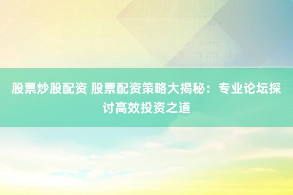 股票炒股配资 股票配资策略大揭秘：专业论坛探讨高效投资之道