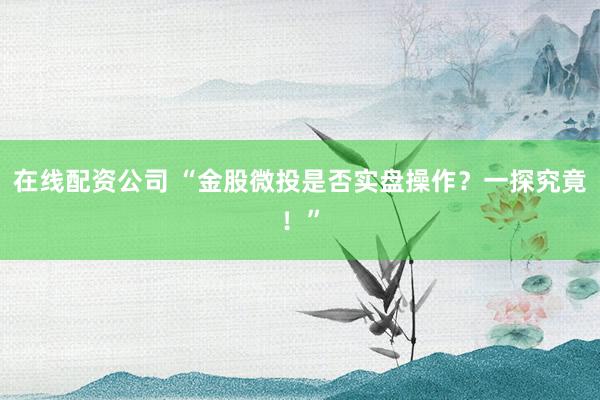 在线配资公司 “金股微投是否实盘操作？一探究竟！”