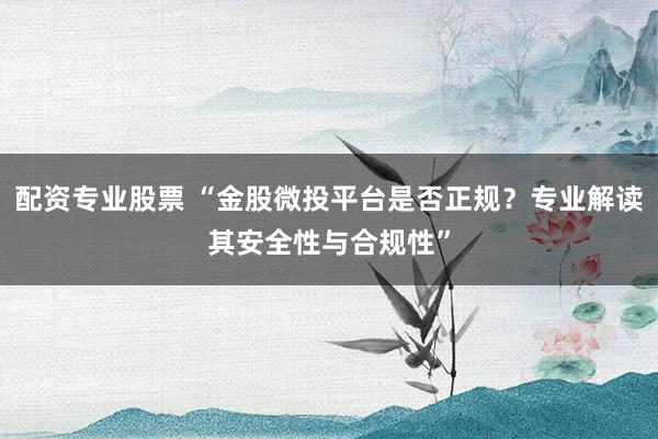 配资专业股票 “金股微投平台是否正规？专业解读其安全性与合规性”