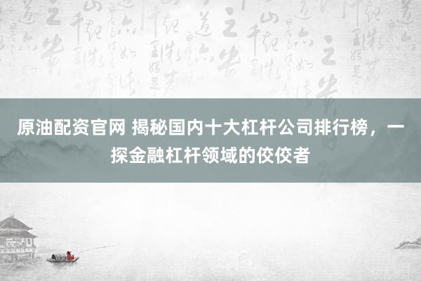 原油配资官网 揭秘国内十大杠杆公司排行榜，一探金融杠杆领域的佼佼者