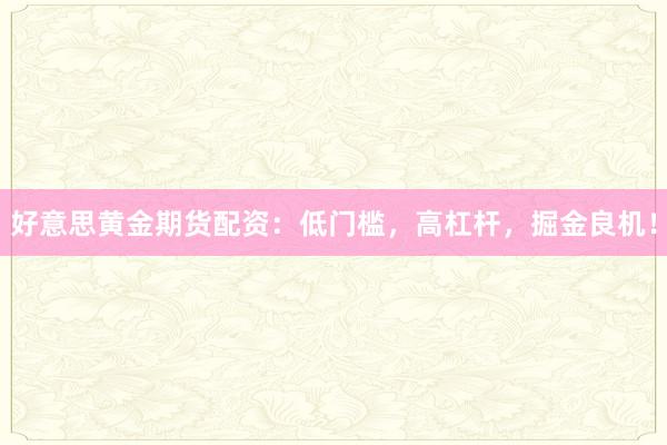 好意思黄金期货配资：低门槛，高杠杆，掘金良机！