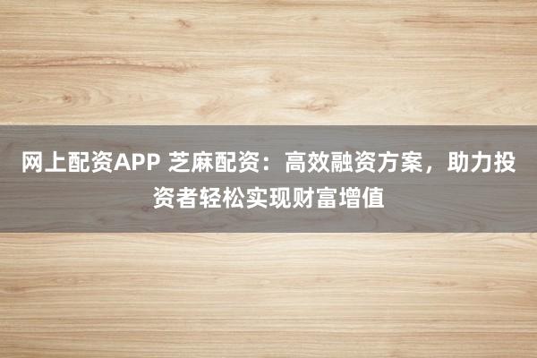 网上配资APP 芝麻配资：高效融资方案，助力投资者轻松实现财富增值