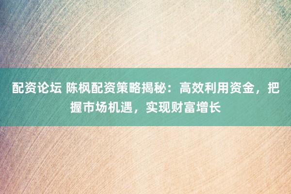 配资论坛 陈枫配资策略揭秘：高效利用资金，把握市场机遇，实现财富增长